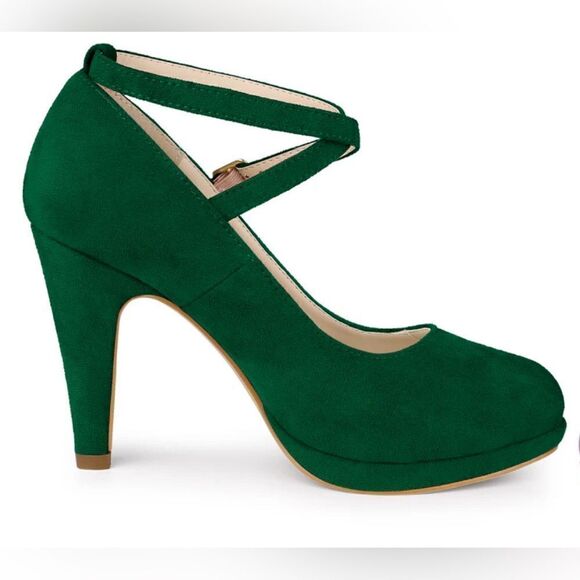 Allegra K Platform Cross Strap Stiletto Heel Mary Jane Green Pumps size 8.5 - Picture 2 of 7
